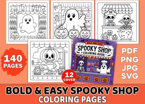 Bold and Easy Spooky Shop Coloring Pages