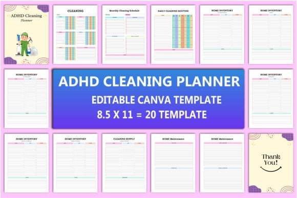 Editable ADHD Cleaning Planner Interior: Streamline Your Home Organization